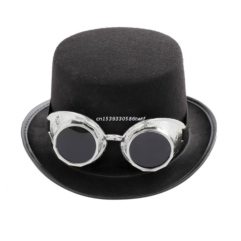 Sombrero de copa gótico victoriano Steampunk con gafas desmontables, Bowler, Jazz, Halloween, Cosplay, accesorio de disfraz de carnaval,: Silver