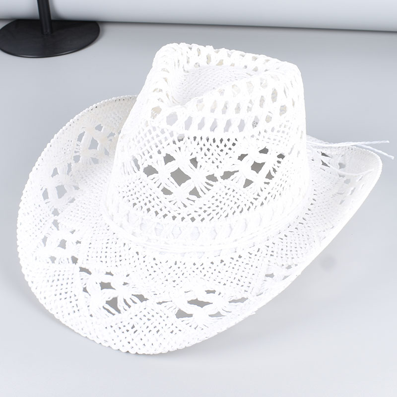 Sombrero de vaquero occidental para mujer y hombre, gorra de sol de playa de verano , sombreros vaqueros de vaquera, sombrero de paja, sombrero de vaquero Vintage blanco y negro para mujer: Blanco