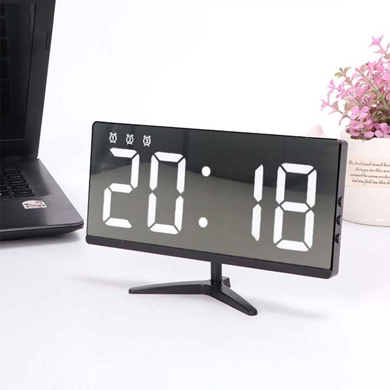 LED Alarm Clock Desk Table Digital Clock Curved LED Screen Alarm Clocks For Kid Bedroom Temperature Snooze Function Home Watch