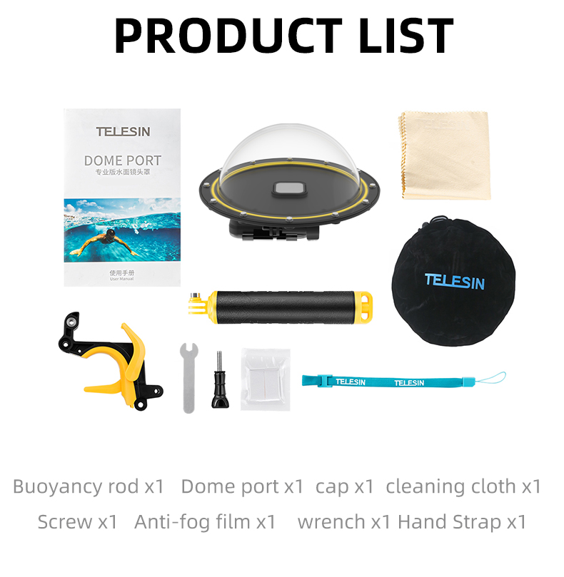 TELESIN-Funda impermeable para Puerto de cúpula de buceo, GoPro Hero carcasa para 10, 9, Black, Hero 8, 7, 6, 5, piezas de cámara de montaje flotante