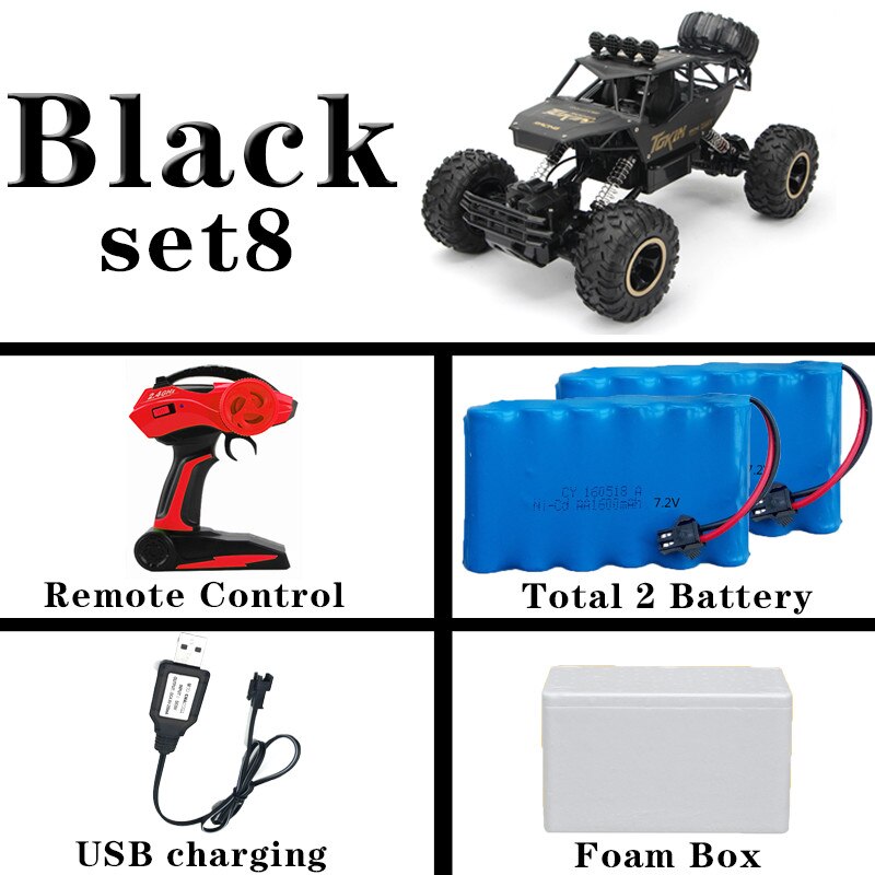 28cm RC Car 1/16 4WD 4x4 Driving Car Double Motors Drive Bigfoot Car Remote Control Car Model Off-Road Vehicle Toy: 37cmBlack 2 battery