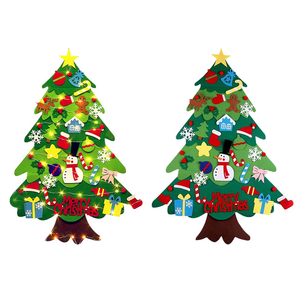Christmas Tree Cartoon Pattern Sticker 3D DIY Felt with Light Home Xmas Party Accessories Shop Showcase Decor Year Toy