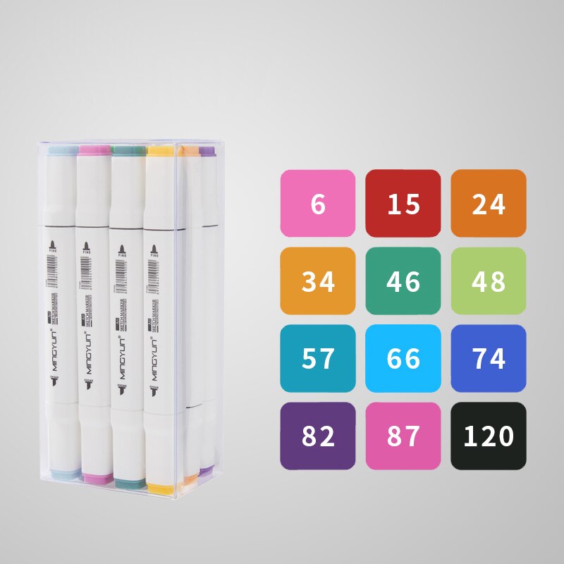12/48/80/168 Touch Riancy Markers Set Manga Tekening Markers Pen Alcohol Gebaseerd Schets Vilt-Tip Twin borstel Pen Kunst Levert 04379: 12 white