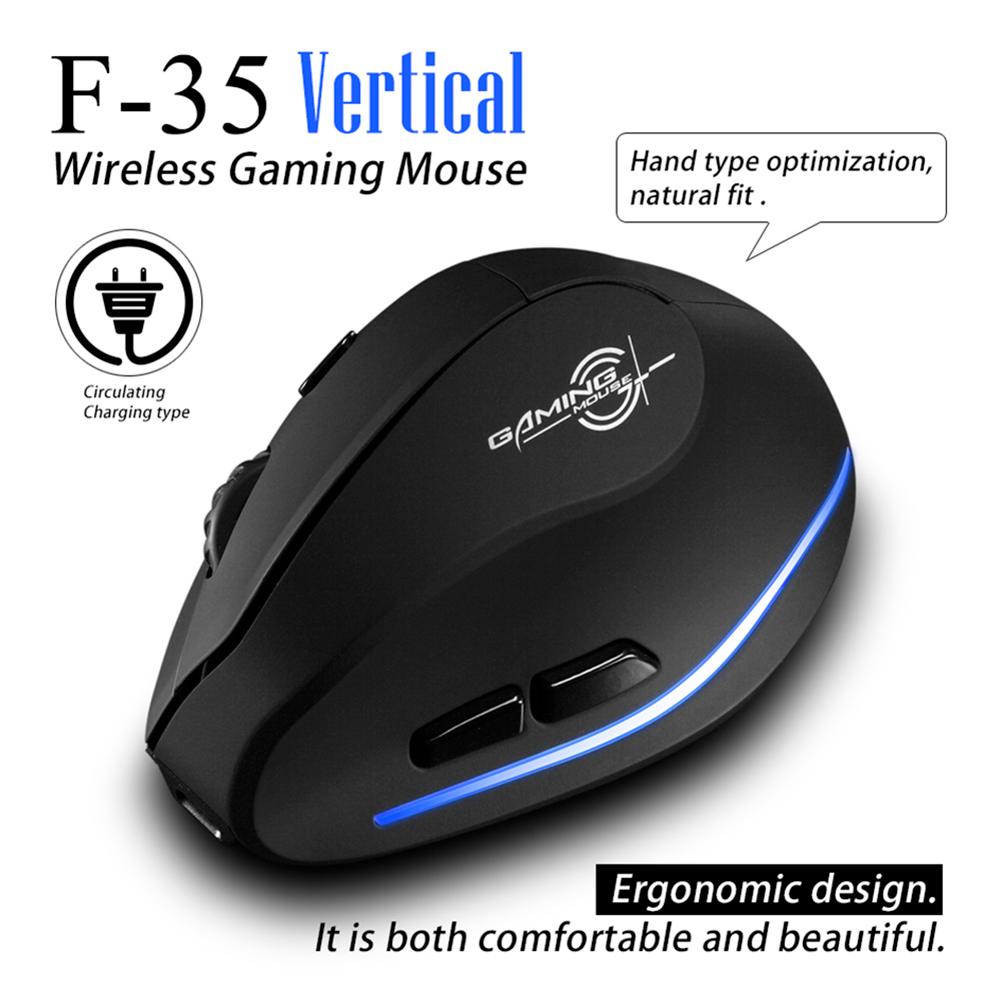Mouse verticale ricaricabile senza fili 2.4GHz di ZELOTES F-35 6 bottoni 2400 DPI Mouse ottico ergonomico regolabile del Computer di gioco