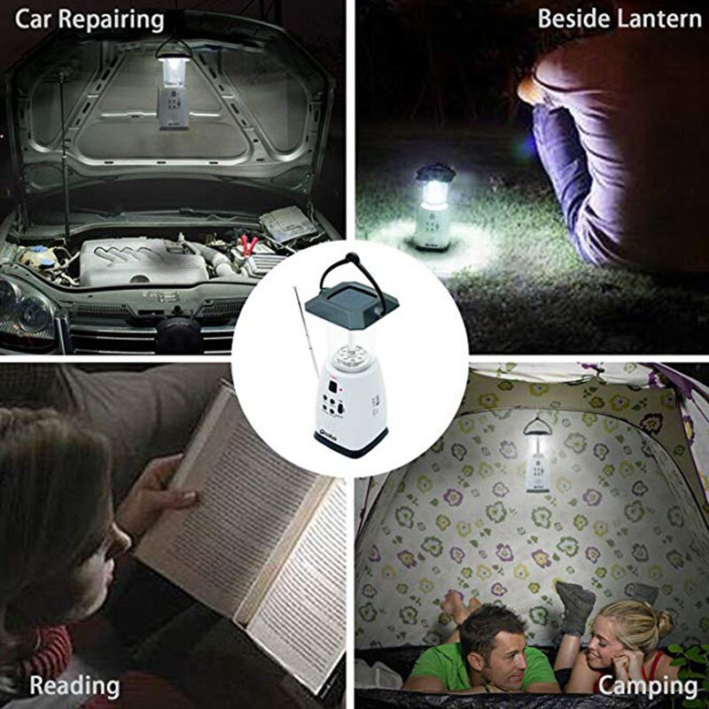 Multi-Functional 4-Way Powered Solar Hand Crank Led Camping Lantern with Radio and Emergency Cell Phone Charger
