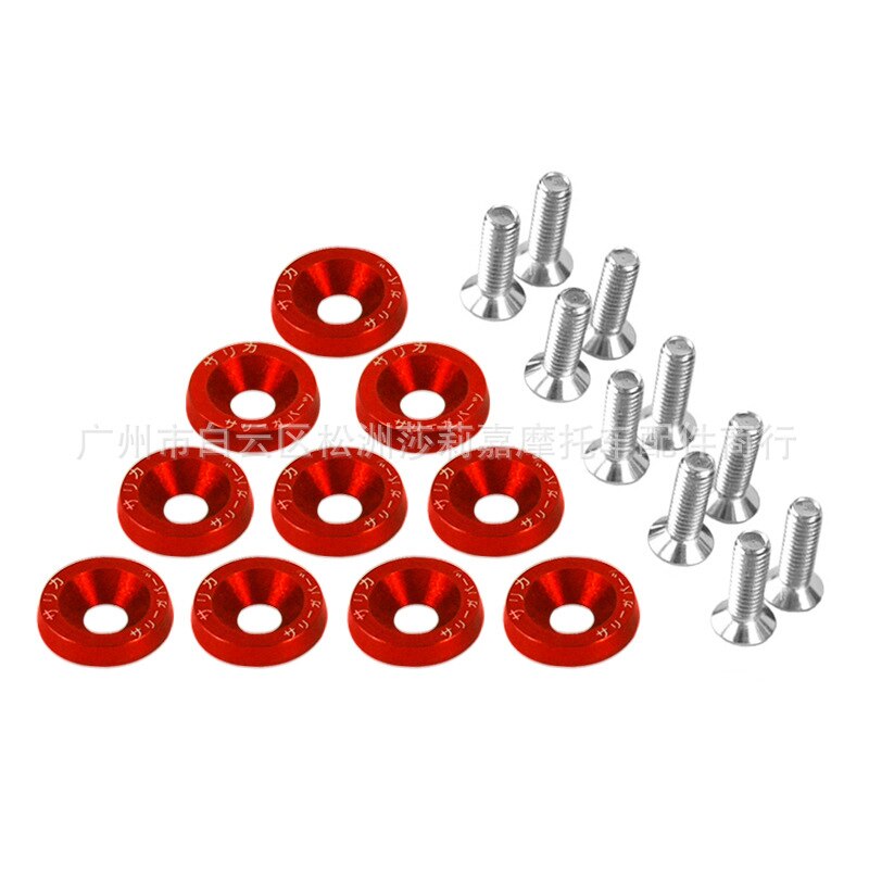 10 PCS motorbike parts fixed frame fairing mountings M6 motorcycle screw nut bolt universal moto screws 6MM scooter accessories: Red