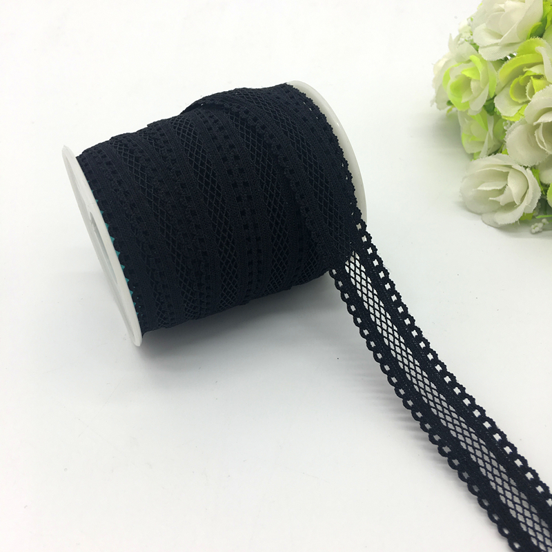 Bande élastique pour cheveux, en Spandex, grille avec dentelle bilatérale noire, 5yards/lot, 5/8 pouces (16mm): Default Title