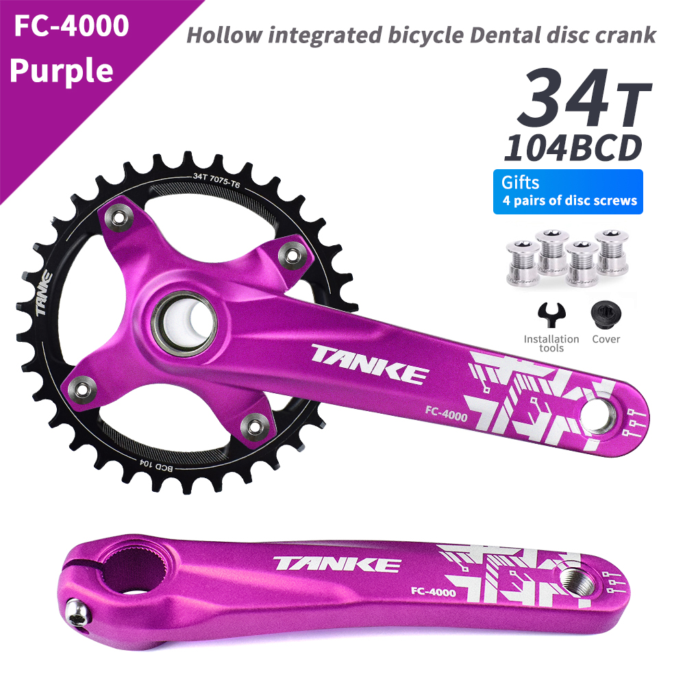 TANKE Crankset 170MM Bicycle Chainring hollow integrated crankset 104 BCD Narrow Wide Bike MTB Crown Square Hole Sprocket crank