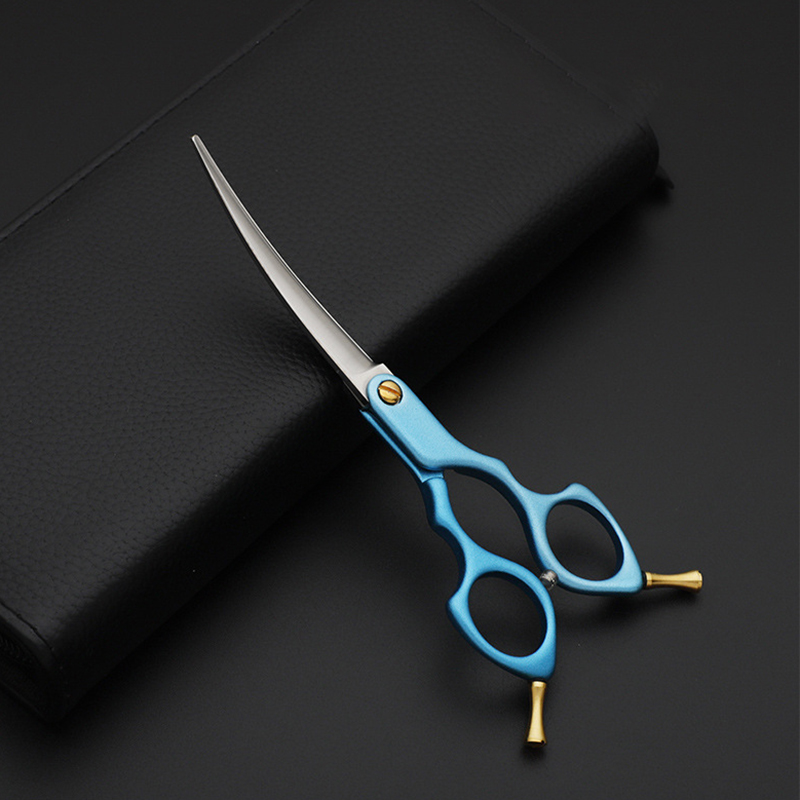 Japan 440C Curved Dog Grooming Scissors 6/6.5 Inch Stainless Steel Pet Shear with Alloy Handle Teddy: 6.5 inch / Blue
