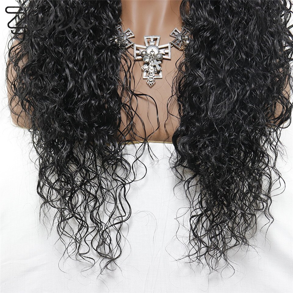 ZESE13x4 Black Synthetic Lace Front Wigs Kinky Curly Long Hair Resistant Glueless With Natural Hairline for Women With Baby Hair