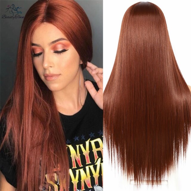 Long Straight Ginger Red Lace Wig for Women Middle Part Lace Wigs Premium Futura Daily Wedding Makeup Layer Synthetic Lace Wig: Default Title