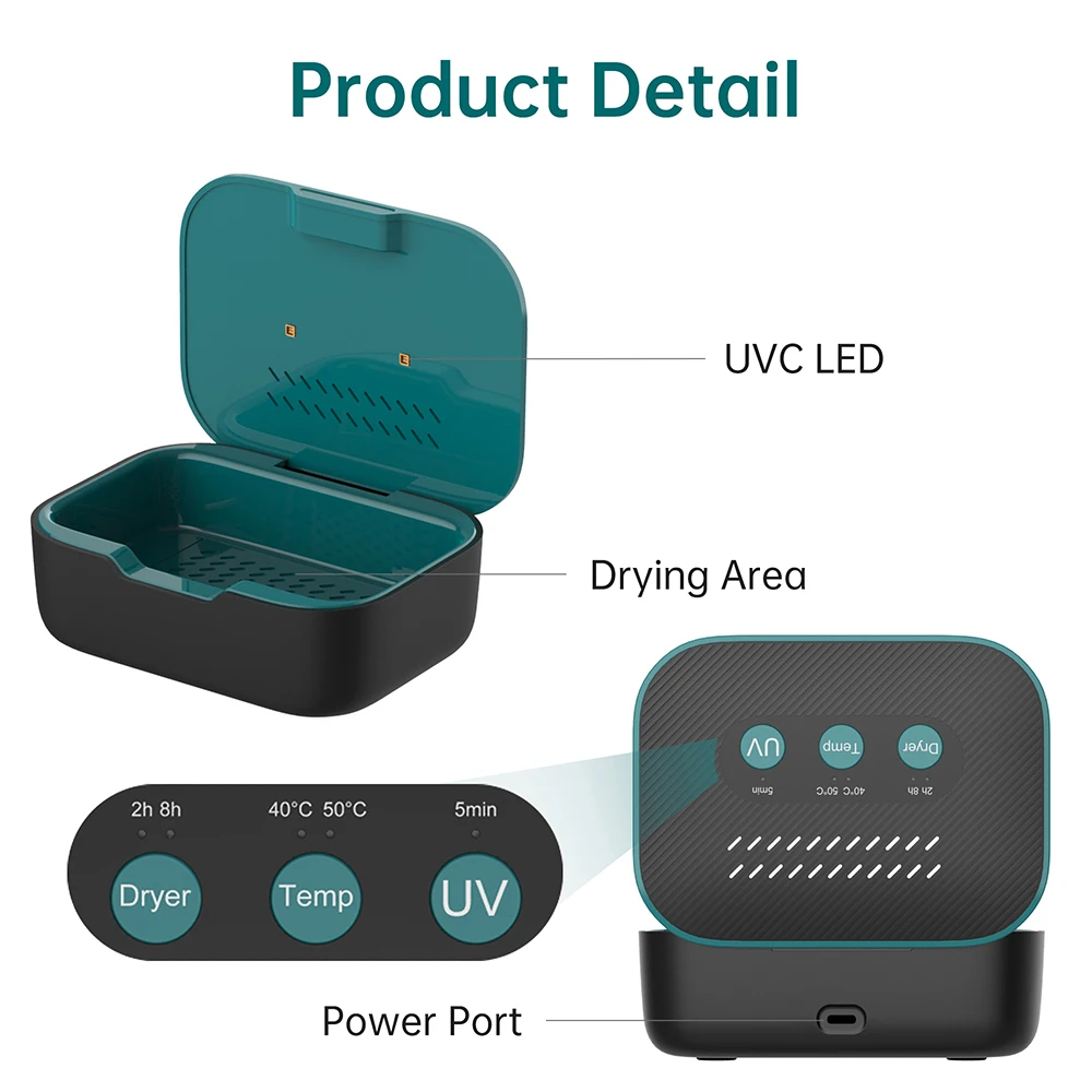 Høreapparater tørretumbler affugter uvc sterilisator rene smykker proteser automatisk tørreetui vedligeholdelsesplejeæske