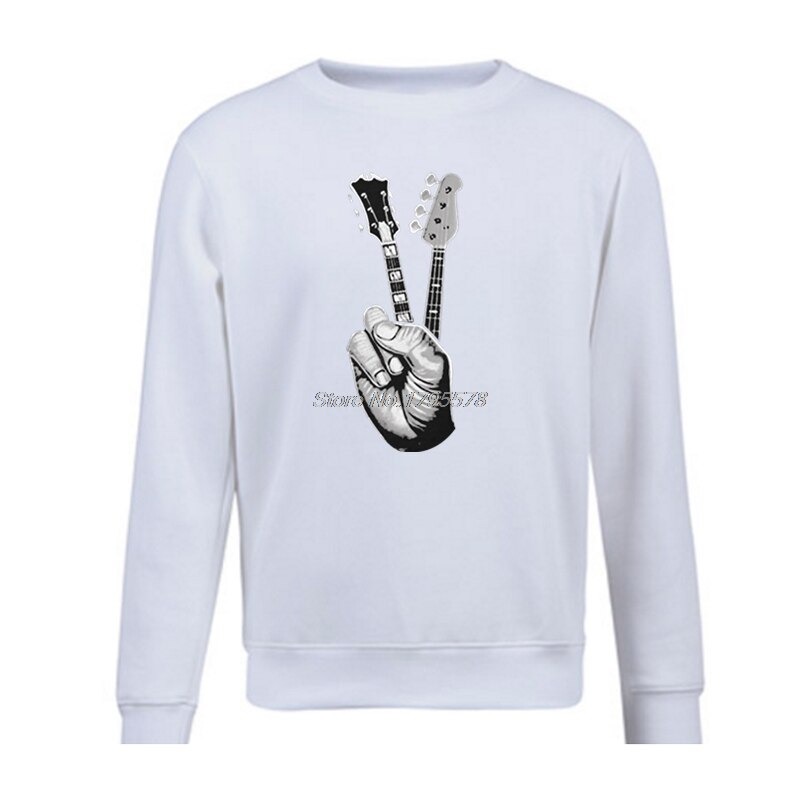 Hipster Basgitaar Sweatshirt Printer Mannen Hoodie Katoen O-hals Trui Fleece Vinger Gitaar Hoodies Hip Hop Tops Streetwear: white / XL