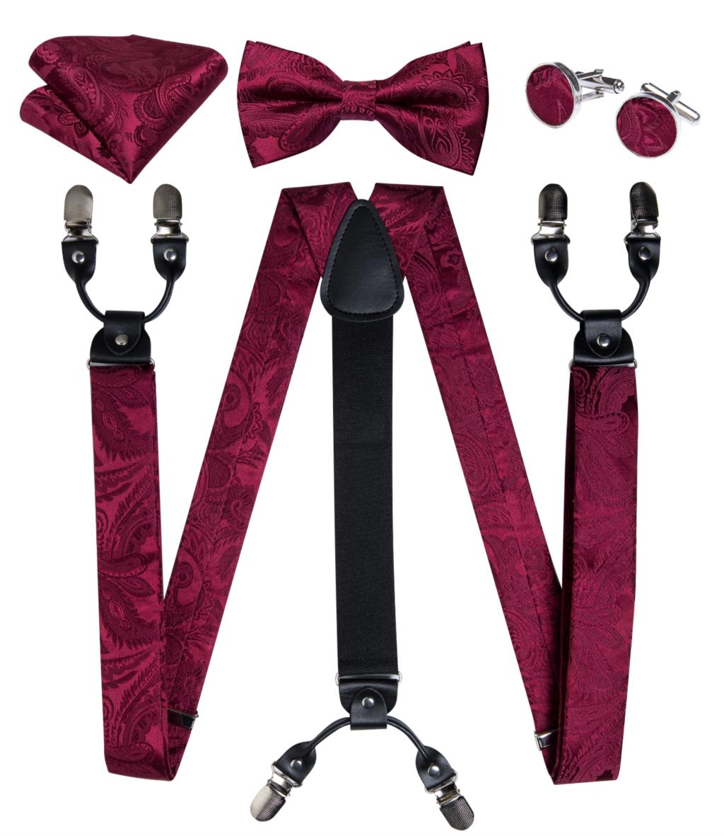 Luxury Yellow Men's Suspenders Silk Elastic 6 Clips Braces Wedding Party Accessories Men Y-back Suspenders Bow Tie Set DiBanGu: BD-4021