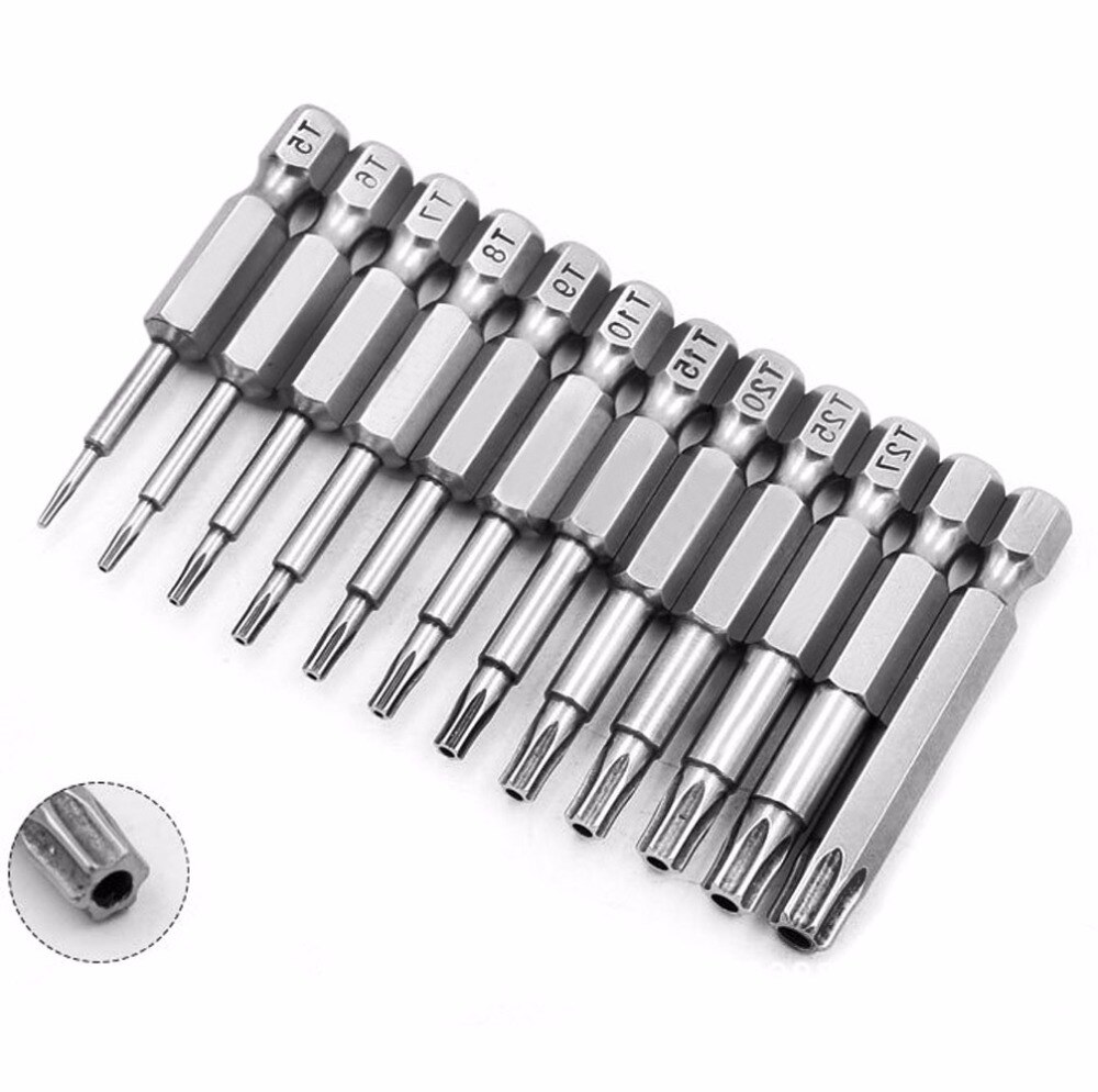 12pc/Set 1/4 Inch Length 50mm T5-T40 Magnetic Torx Electric Screwdriver Bits Tip
