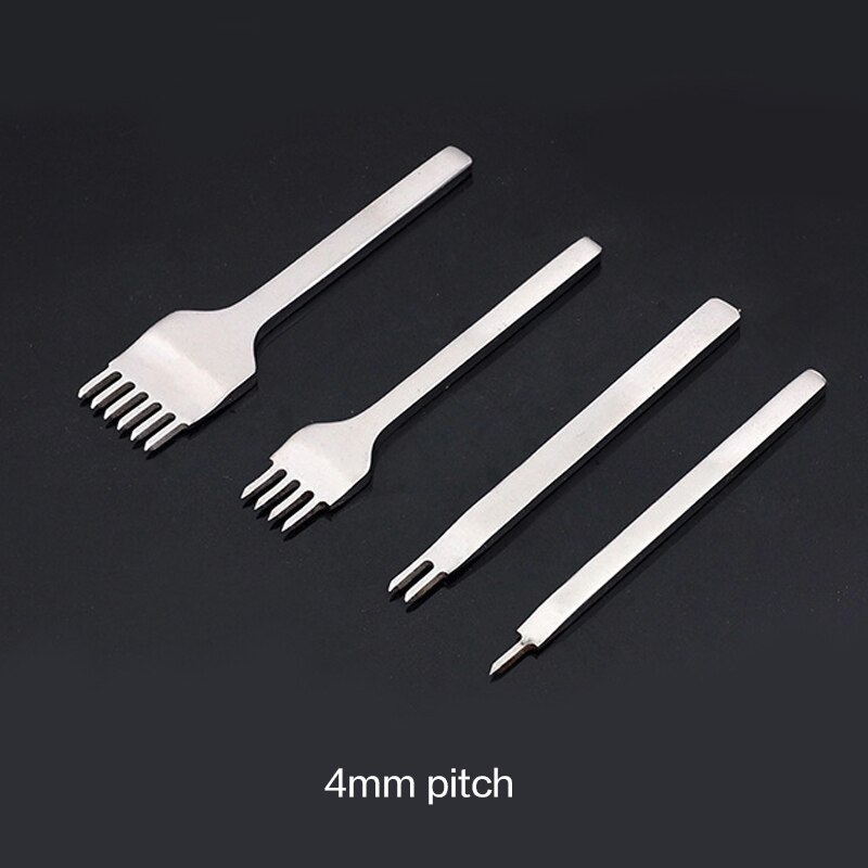 Juego de Herramientas de acero inoxidable para artesanía de cuero, cincel de costura de 3mm/4mm/5mm/6mm, 1 + 2 + 3 + 6 agujeros, 4 unids/set