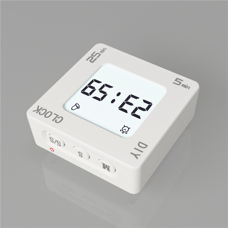 Digital LCD Alarm Clock DIY Time Management Tomato Timer Reminder Vibration Timer Snooze Flips Quartet Alarm Clock: S White