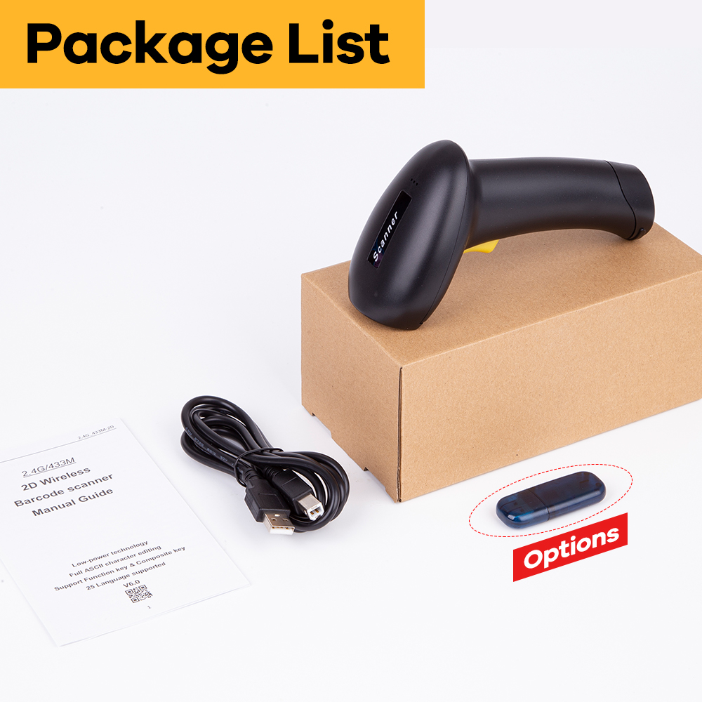 2D Handheld Wireless Barcode Scanner 2.4G 1D/2D QR Bar Code Reader PDF417 for Mobile IOS Android IPAD