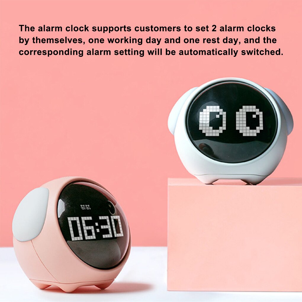 Cute Expression LED Alarm Clock Child Voice Control Bedside Voice Control Night Light Snooze Chargeable Child Alarm Clock