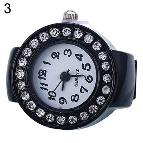 Mode Quartz Finger Ring Horloge Lady Horloge Meisje Horloge Silicon Horloge Ronde Horloge Strass Elastische Horloge: Black