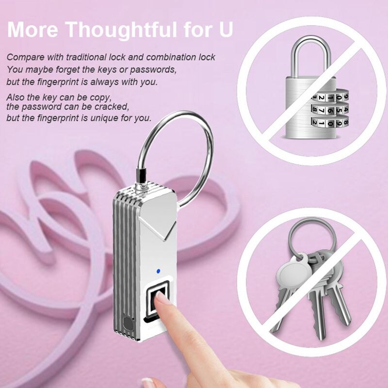 Outdoor Rechargeable Smart Keyless Fingerprint Lock Top Security Fingerprint Padlock For Travel Bags Luggage Suitcase Backpack