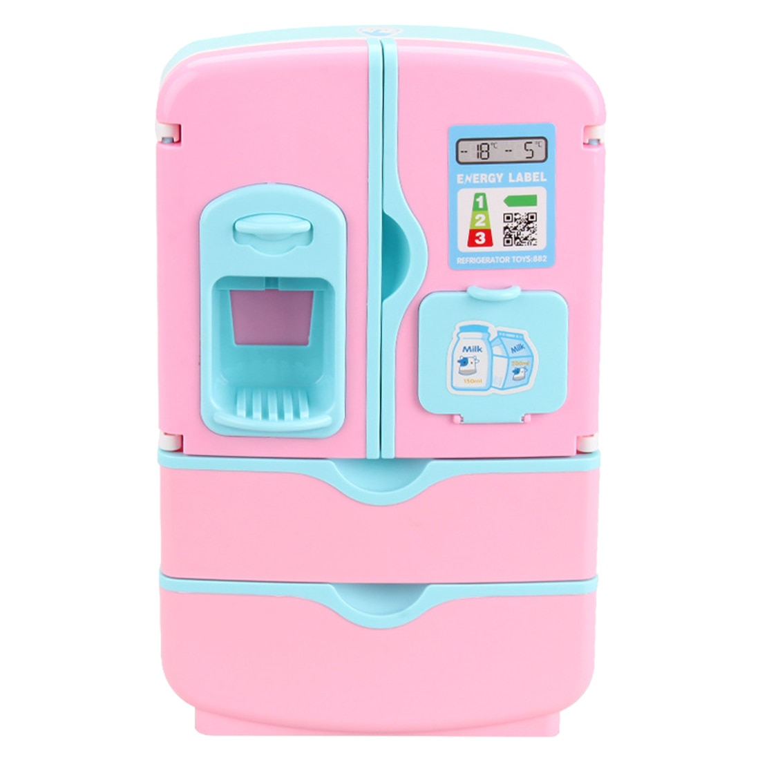 12Pcs/set Kids Double Door Role Play Fridge Toy Touch Sensitive Magic Refrigerator Educational Home Appliance Toy - Pink: Pink