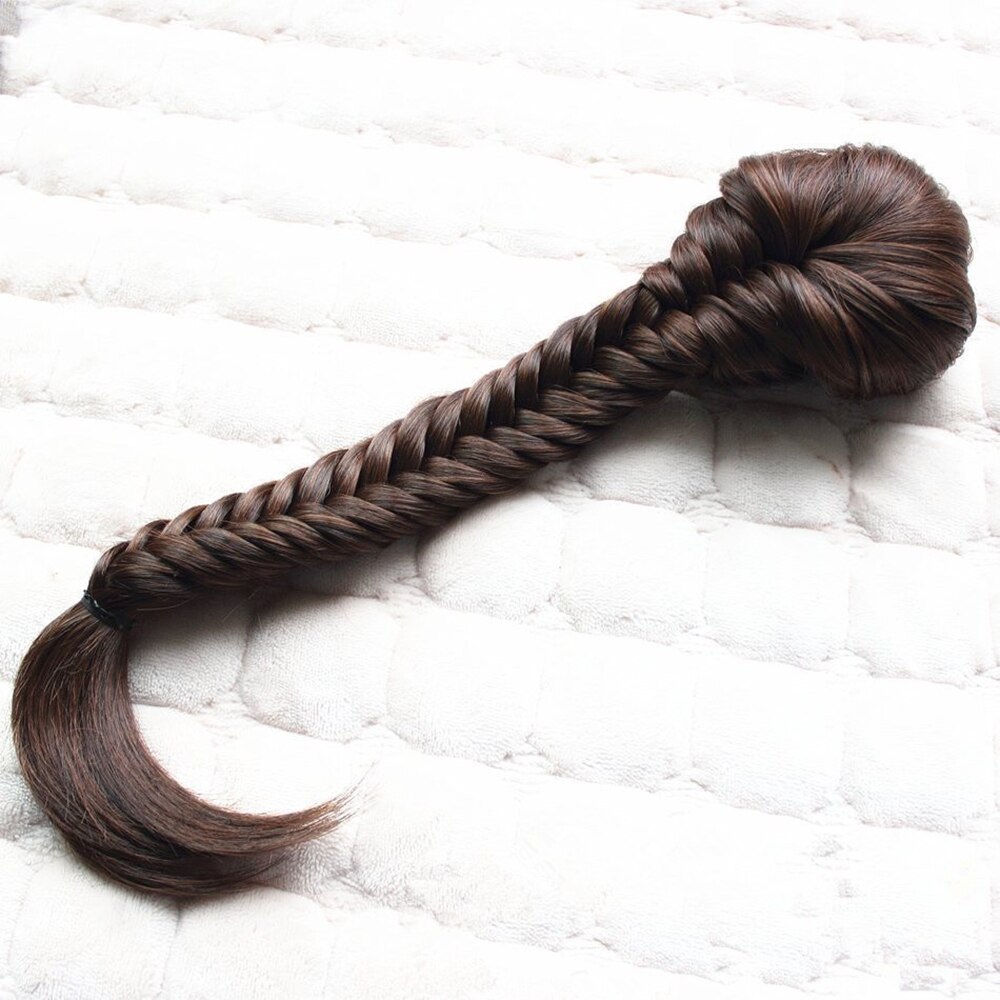 XUANGUANG Braided Plait Fishtail Fishbone Drawstring Synthetic Ponytail For White Female Hairpiece Black, Brown