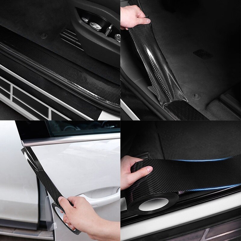 Carbon Fiber Auto Sticker Protector Strip Nano Sticker Auto Instaplijsten Anti Kras Tape Botsing Scuff Diy Plakken Bescherming Film