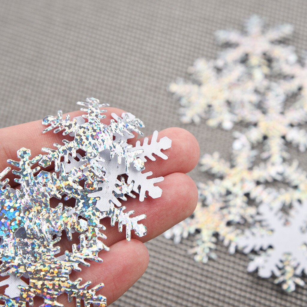 100pc Goud Zilver Doek Kerst Sneeuwvlok Confetti Kerst Decoratie 4cm Kerstboom Decoraties SWWQ