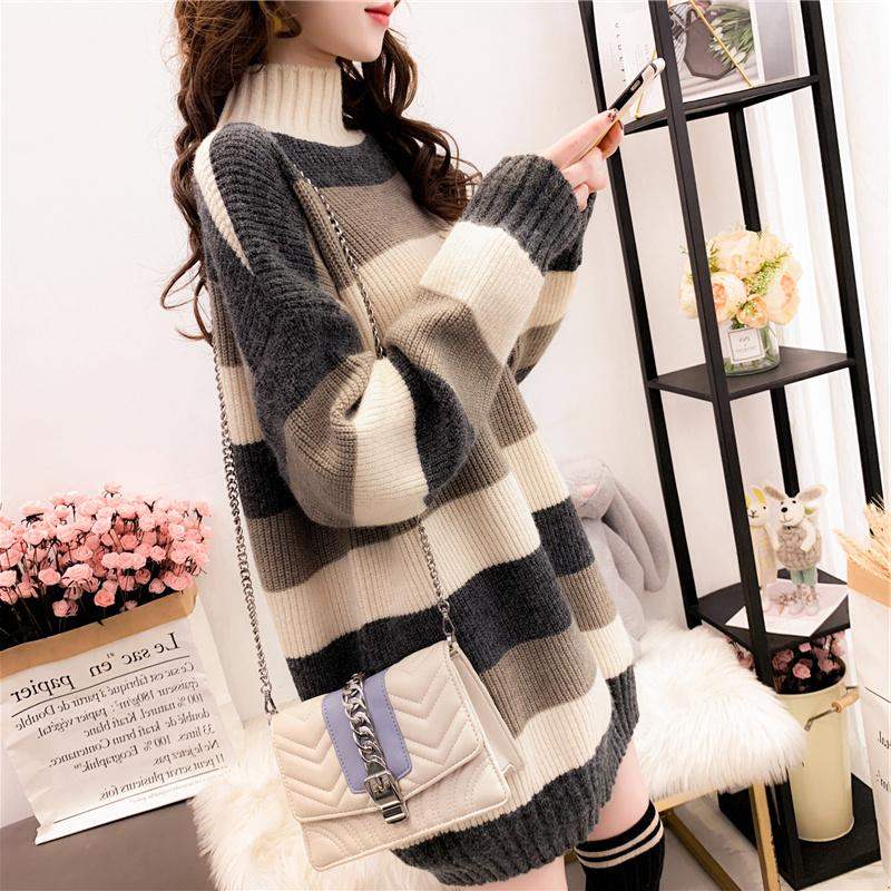 Postpartum Vrouwen Winter Borstvoeding Kleding Dikker Streep Coltrui Borstvoeding Trui Moederschap Mode Verpleging Gebreide Jas