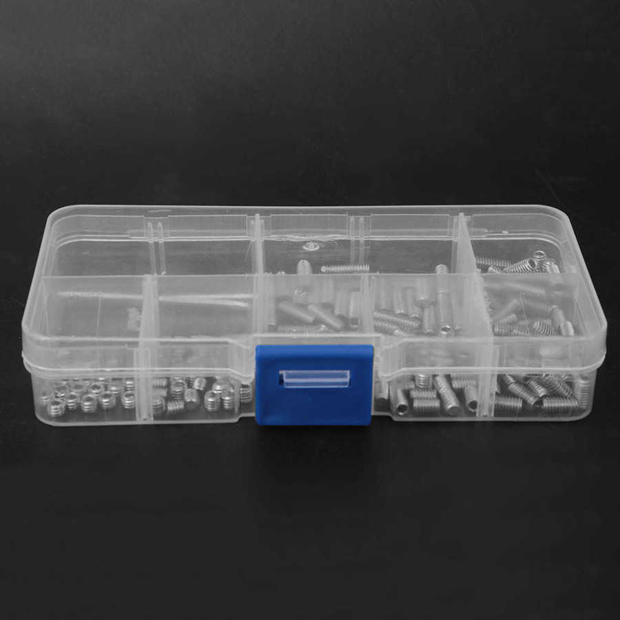 212Pcs Standard Socket Grub Screw Standard 304 Stainless Steel Flat Hex Socket Fastening Headless Screw with Installation Tools