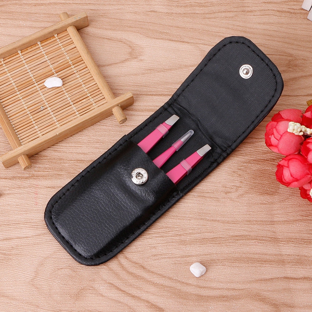 3 stks/set Wenkbrauw Pincet Rvs Punt Tip/Slant Tip/Flat Tip Ontharing Makeup Tools Accessoire met bag Case