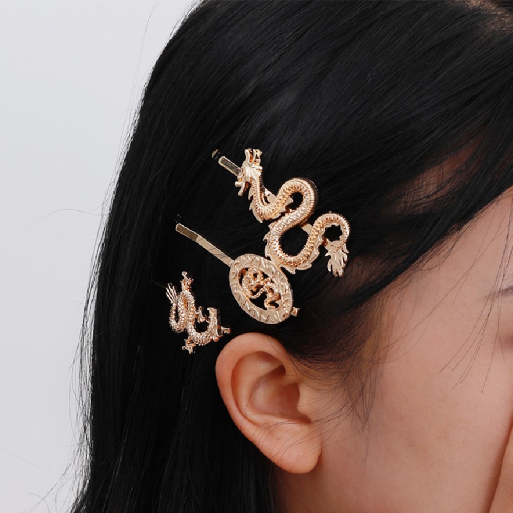 3Pcs Vintage Personality Dragon Hair Clips Metal Geometric Hair Accessories For Women Girl Hair Jewelry Accessories