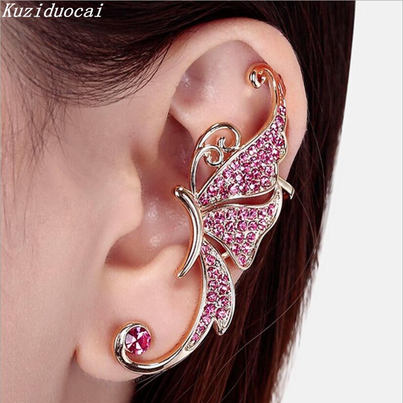 Kuziduocai Mode-sieraden Strass Elves Vlinder Oor Clip Enkele Links Oor Oorbellen Voor Vrouwen Brincos Pendientes E-138