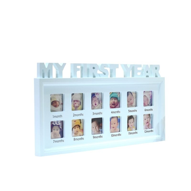 Diy 0-12 måneders baby "mit første år" billeder viser plastik fotoramme souvenirs til minde om børnens voksende hukommelse: Blå