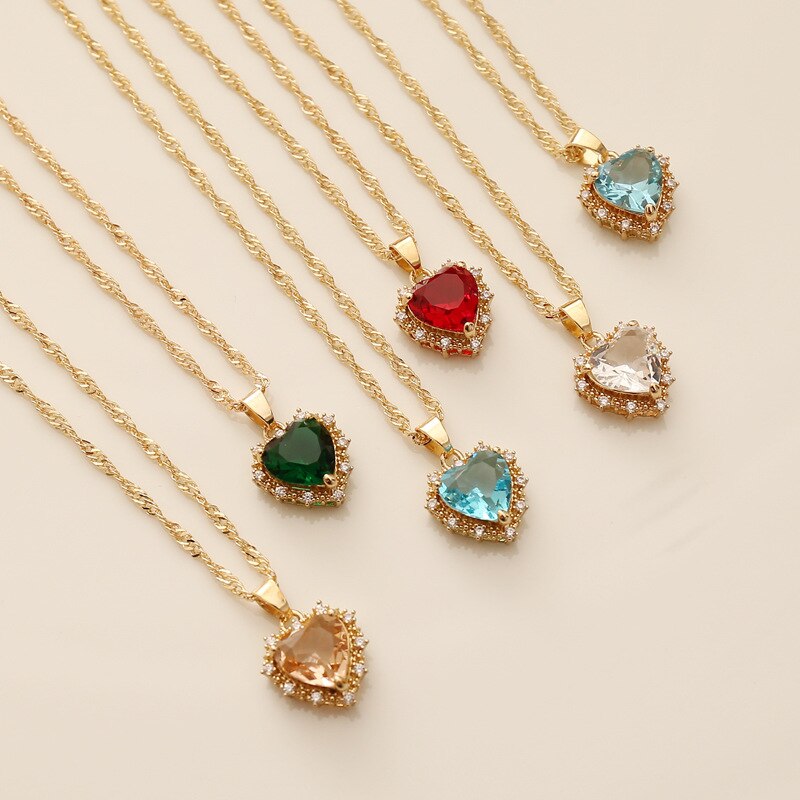 Luxury Zircon Heart Pendant Necklaces For Women Girls Gold Collar NecklacesWedding Party Daily Jewelry
