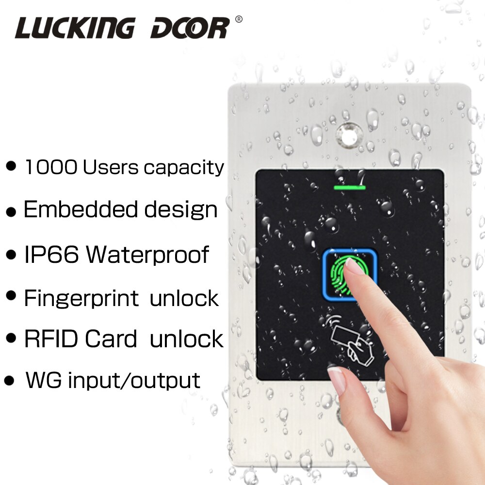 Waterproof Metal Embedded Access Control Machine 1000 User 125KHZ Induction Fingerprint Access Control System with WG 26 Output