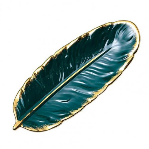Placas de jantar estilo europeu forma de penas porcelana placa de jantar servindo pratos de armazenamento de alimentos prato bandeja de servir pratos de cena: Emerald Small