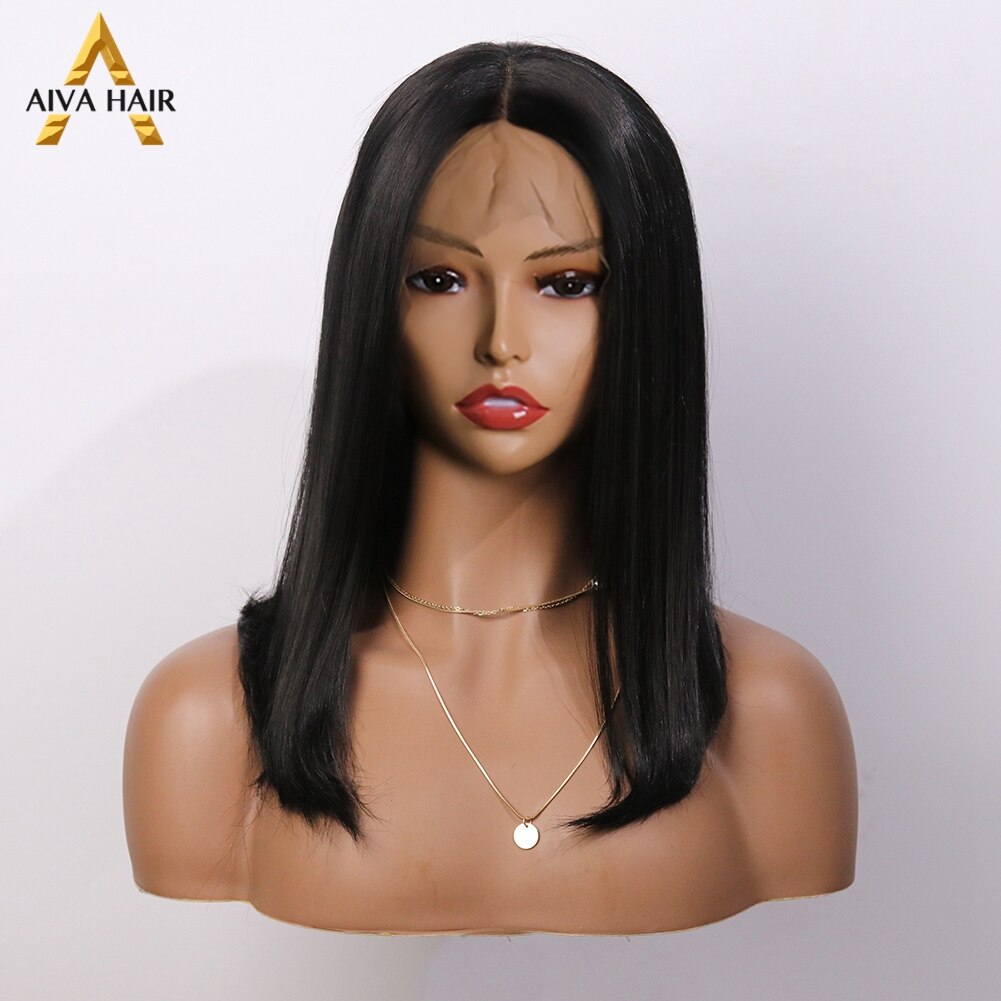 Aiva Hittebestendige Oranje Synthetische Lace Front Pruik Zwart Blonde Korte Pruik Lijmloze Cosplay Blauw Paars Bob Pruiken Voor Zwarte vrouwen: Black / 10inches