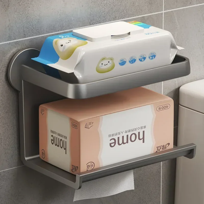 Aan de muur gemonteerde toiletrolhouder Stand Toiletpapier Dispenser Keuken Badkamer Opbergrek Voor Tissue Box Plank Telefoonhouder