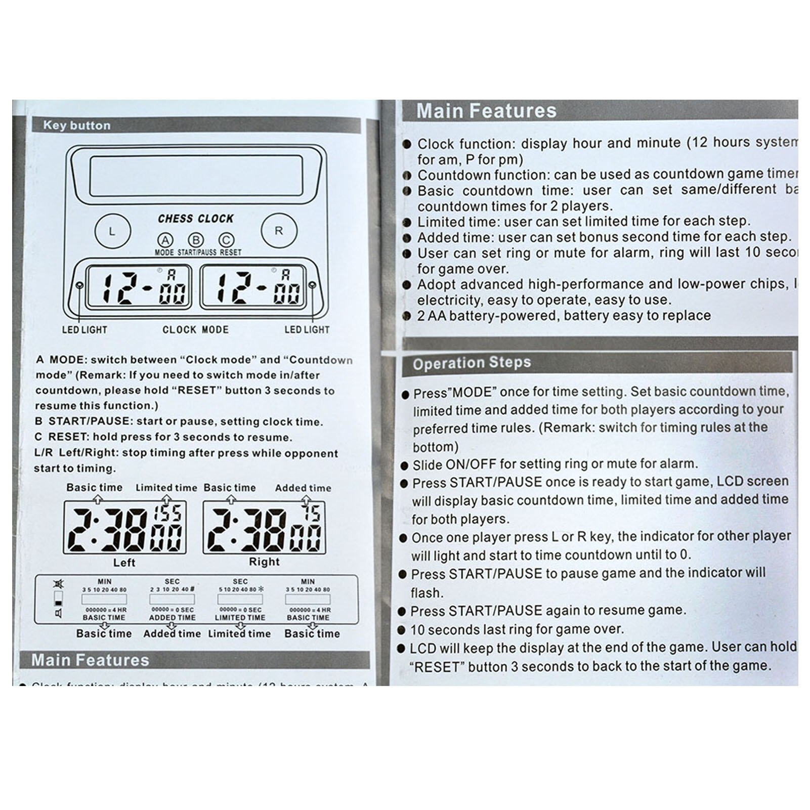 Mechanical 3-in-1 Chess Game Clock Digital Countdown Timer Lightweight For Timing Clocks Of Various Chess Games