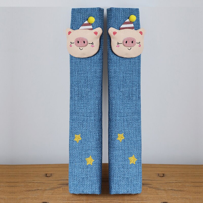 Doek Handvat Cover Deurknop Koelkast Handvat Handschoenen Thuis Tool Accessoires Anti-Statische Covers Voor Dubbele Deur Koelkast deuren: 1 pair blue pig