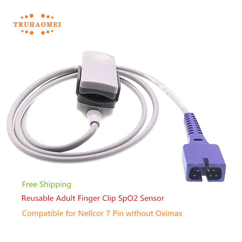 Reusable SpO2 Sensor 7 Pin for Nellcor Pulse Rate Oximeter Probe Patient Monitoring SaO2 Sensor Without Oxi-Max Tech Short Wire: green