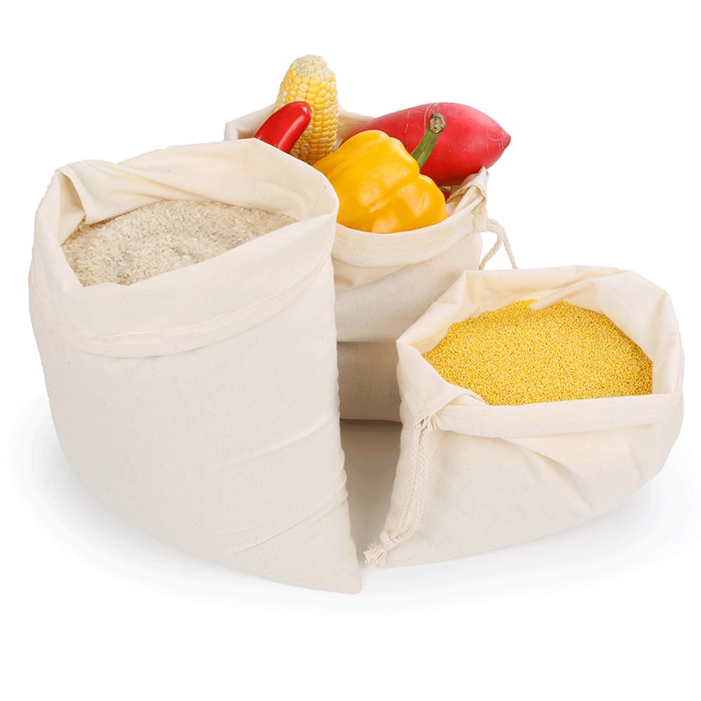 Katoen Tasje Milieuvriendelijke Meel Zak Rijst Brood Puur Katoen Boodschappentas Linnen Trekkoord Opbergzakken