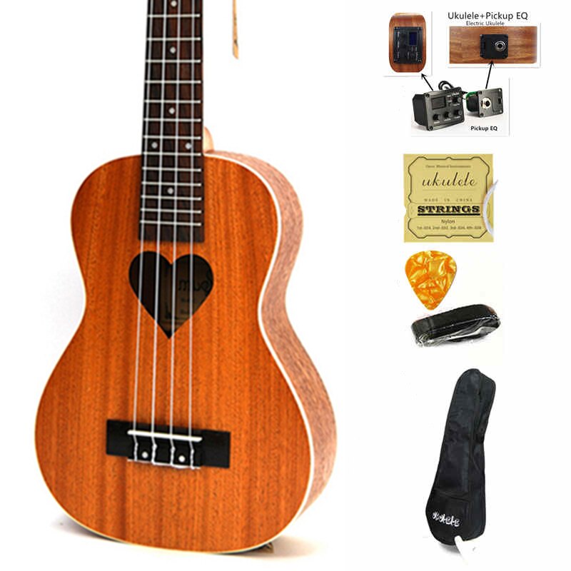 21 Inch Ukelele Sopraan Kleine Gitaar 4 String Hawaii Elektrische Ukelele Akoestische Guitare Liefdevolle Hart Patroon Cavaquinho Gitar