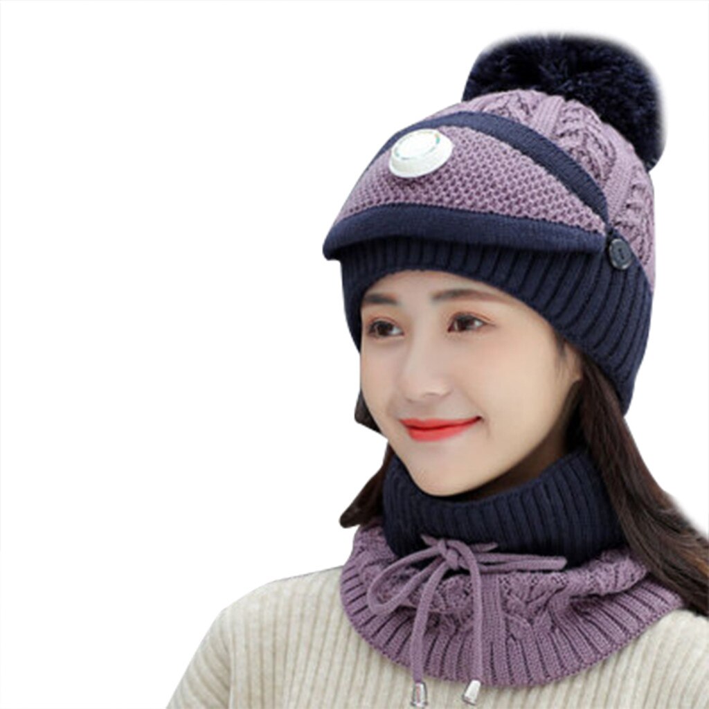 Adult Cycling Face Mask Beanie Hats Winter Knitting Plush Bomber Hats And Scraf Outdoor Protection Windproof Bomber Hats Se6: Purple