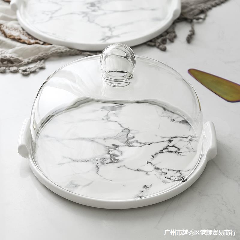Style européen gâteau plat verre céramique exposition plateau cache-poussière essai plaque décoration créative Dessert Table décoration