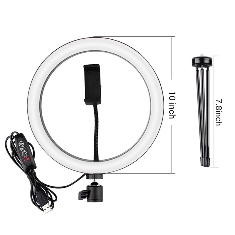 Legering Led Ring Light Met Camera Statieven-10 Inch 26Cm Fotografische Verlichting Selfie Foto Video Live Licht Voor iphone Profes: Light with Tripod A