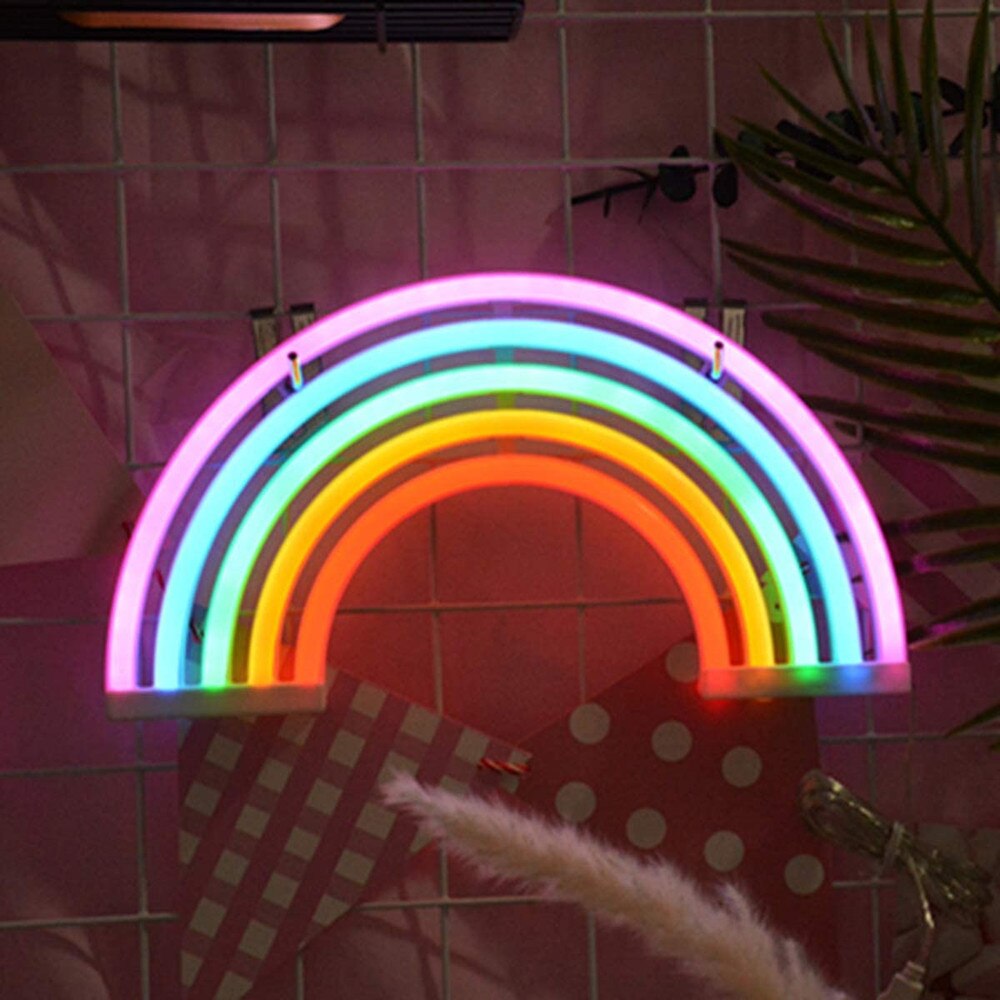 LED Neon Sign Colorful Rainbow Battery Powered Neon Night Light Christmas Light Wall Lamp Decoration LED Neon Tube