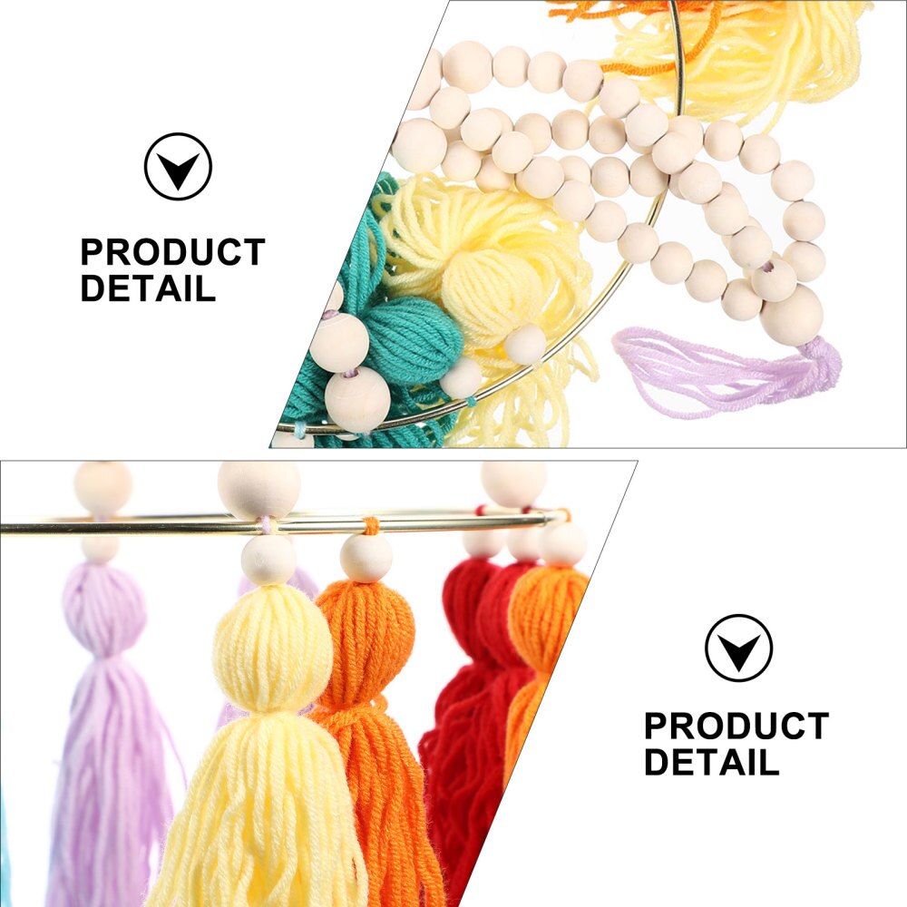 Wooden Beads Chandelier Wooden Lamp Shade Hanging Decoration with Tassels